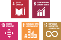 4. QUALITY EDUCATION, 8. DECENT WORK AND ECONOMIC GROWTH, 10. REDUCED INEQUALITIES, 11. SUSTAINABLE CITIES AND COMMUNITIES, 12. RESPONSIBLE CONSUMPTION AND PRODUCTION, 14. LIFE BELOW WATER